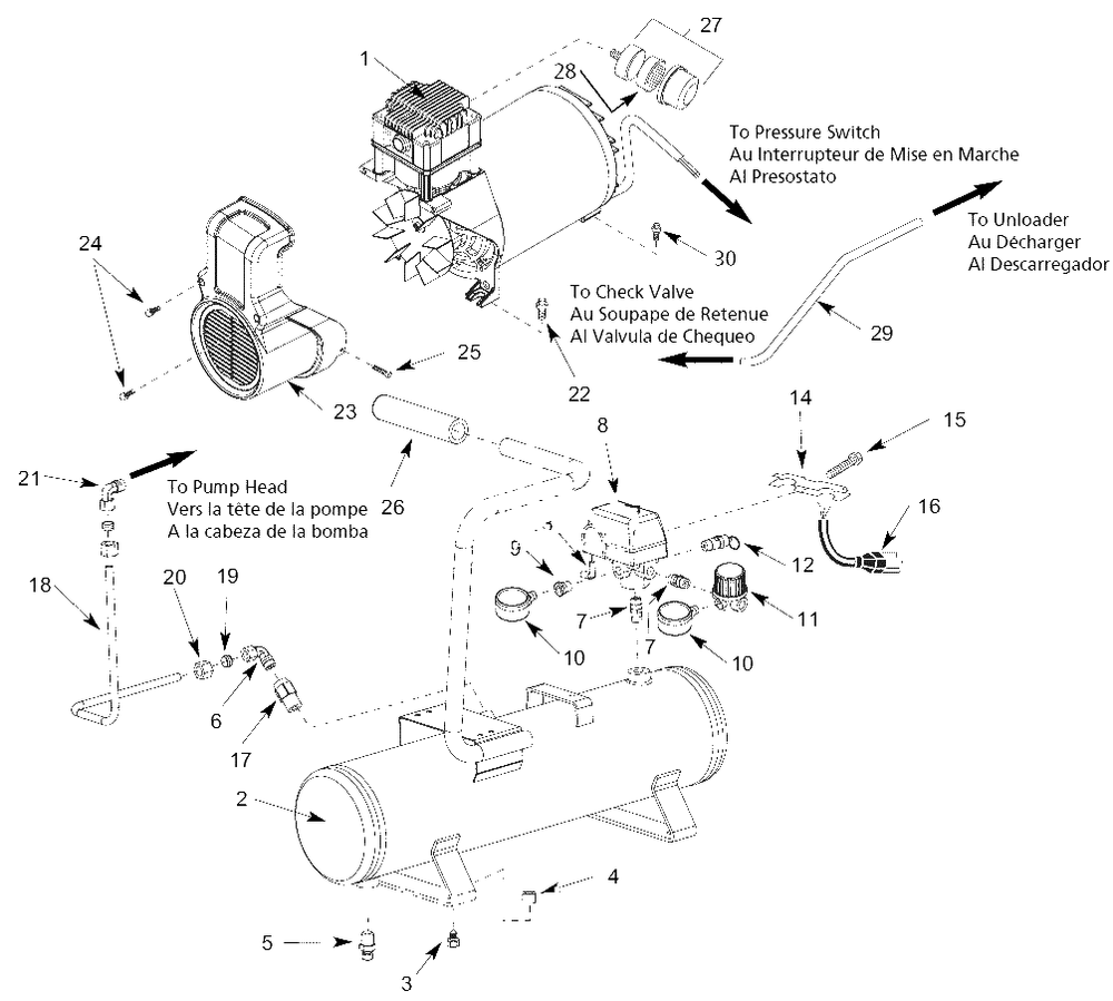 Air-Compressor Parts Diagram and Parts List for WL510010  Campbell Hausfeld Compressor
